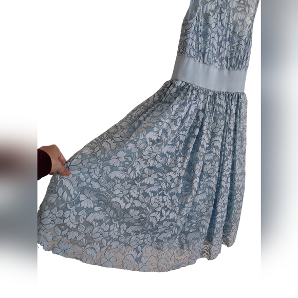 Like New ASOS Petite Salon Lace Applique Midi Prom Dress Sz US 2 Pastel Blue - Picture 5 of 7